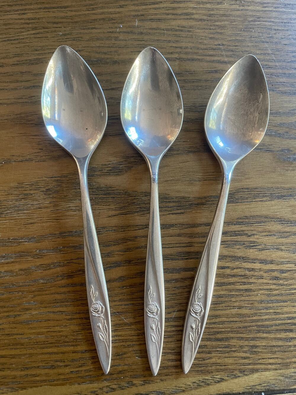 3 Oneida Community Morning Rose Oval Soup Spoons Silverplate Vintage